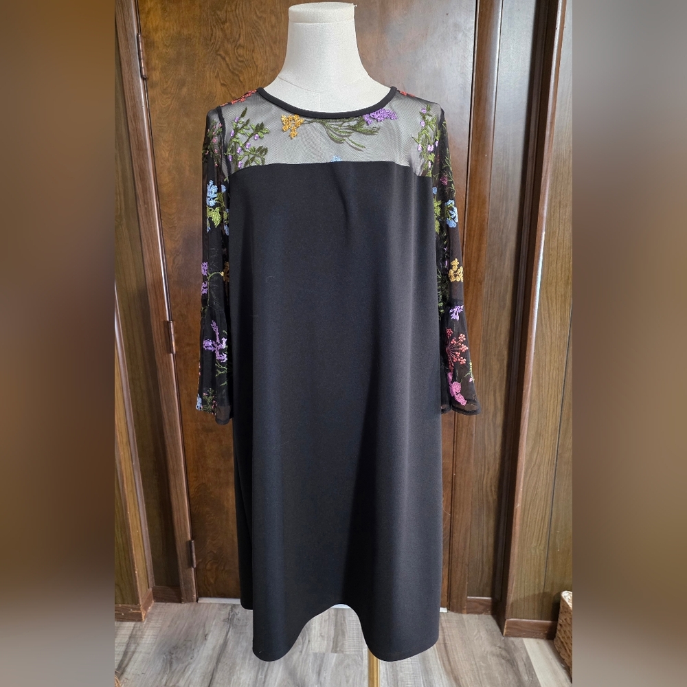 AGB Black Dress with Floral Embroidery